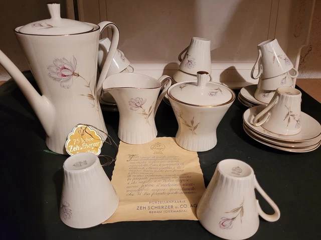 servizio porcellana caffè per 12 vintage rifinito oro