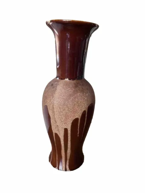 VTG 16” Royal Haeger MidCentury Brown Pottery Vase Drip Glaze Two Tone Made USA