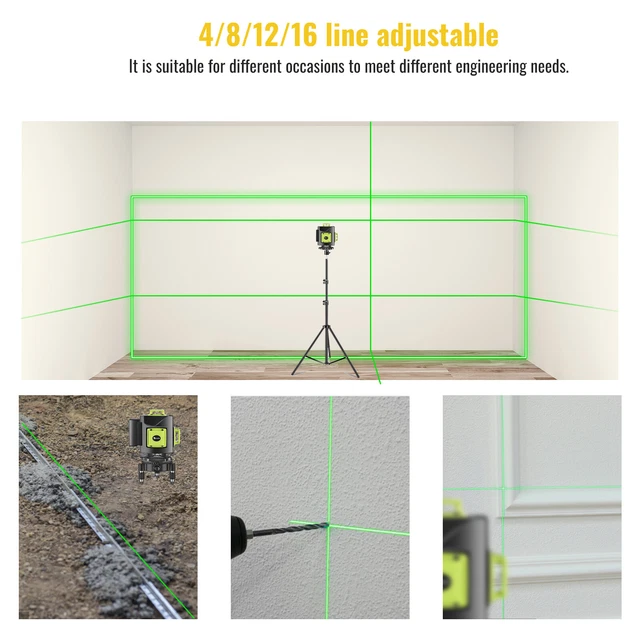 Livella Laser Verde 360&deg; Autolivellante - 16 Linee Con Telecomando E Batterie Esterne IP54