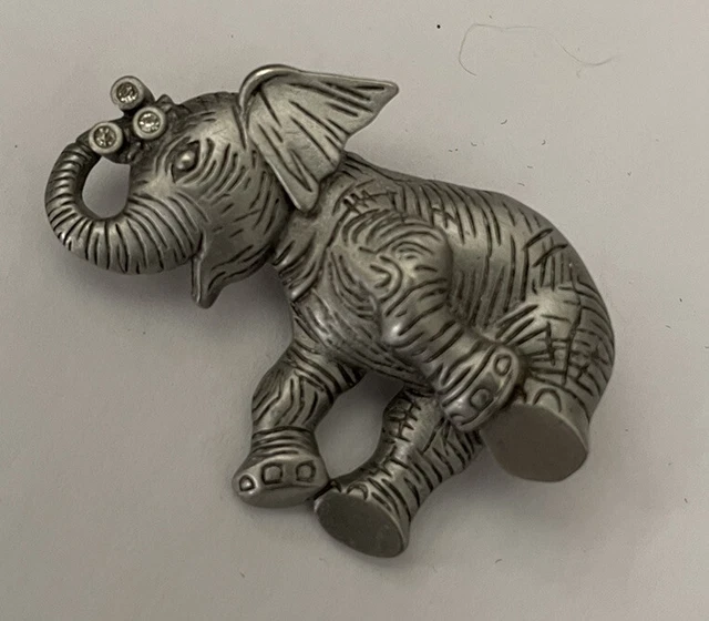 JJ JOHNETTE JEWERLY Pewter Tone Flower Elephant Brooch Pin Jonette Jewelry