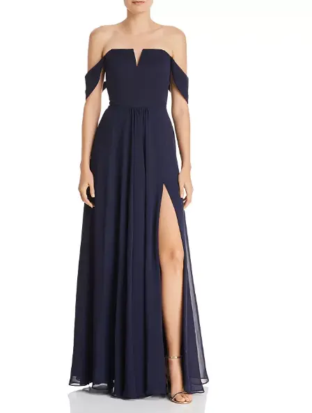 Aqua Off-the-Shoulder Chiffon Gown MSRP $248 Size 2 # 14A 1020  Blm