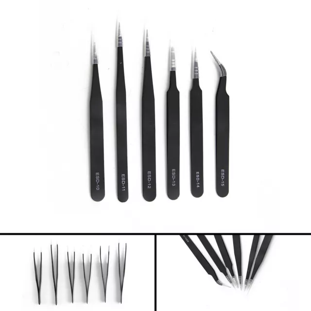 6 PIECE  Professional Coated Precision Tweezers Set Stainless Steel Non Magnetic