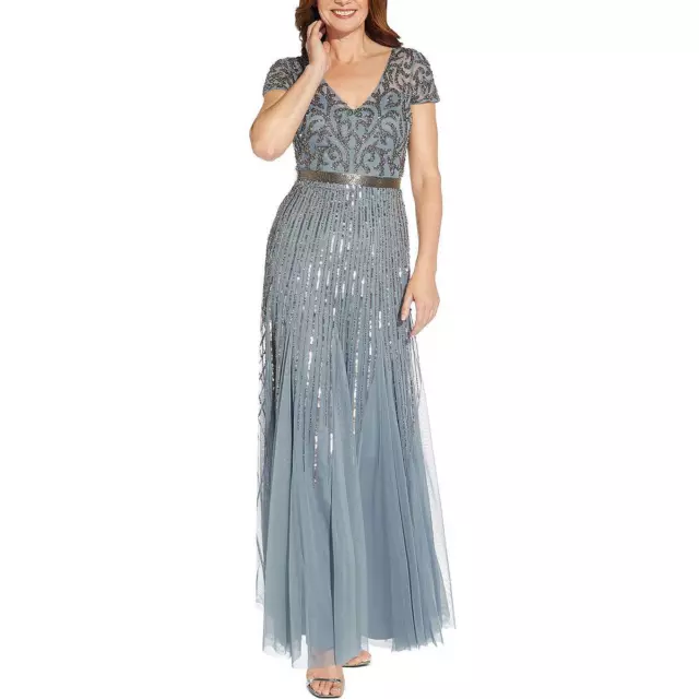 Adrianna Papell Womens Sequin Beaded Formal Evening Dress Gown BHFO 6143