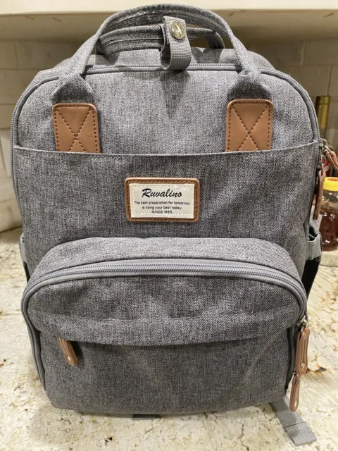 Ruvalino Diaper Bag Backpack, Multifunction Maternity Tote Waterproof Gray