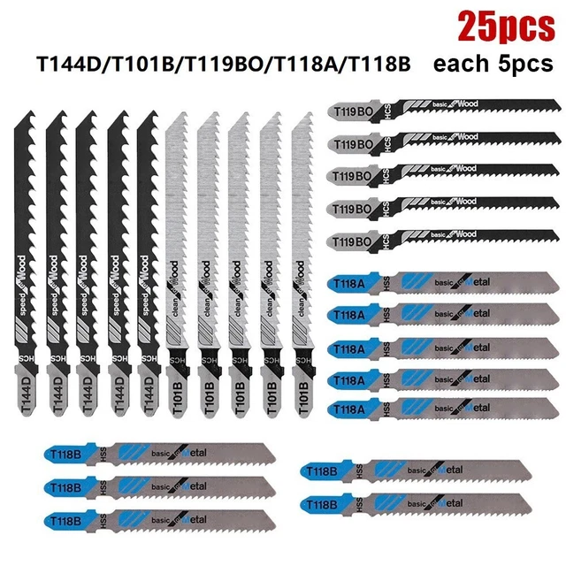 25PCS Assortiti T-Shank Seghetto Lame Spada Laser Rotolo Motivo Taglio Kit Nuove