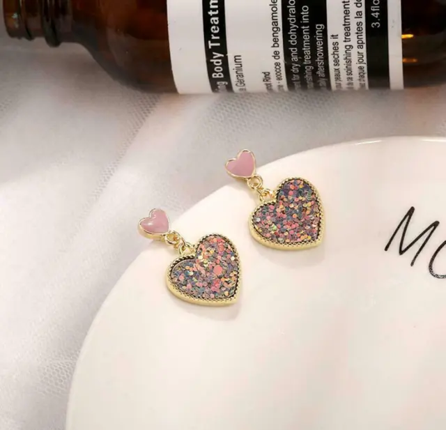 Betsey Johnson Rhinestone Pink Love Heart Earrings