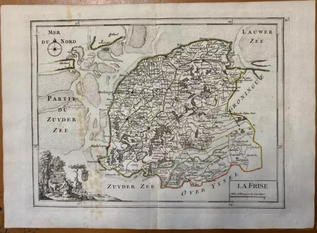 Friesland Netherlands 1756 Le Rouge Unusual Antique Original Copper Engraved Map