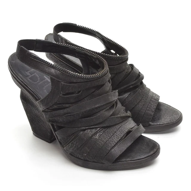 Womens LD Tuttle Strappy Zip Slingback Pumps 36 / 6 Black Leather Heels Shoes