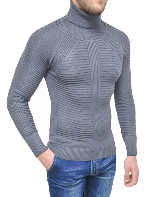 Maglione Dolcevita uomo Diamond invernale grigio slim fit pullover a collo alto