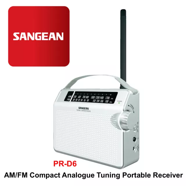 SANGEAN PR-D6W AM/FM Portable Compact Radio+Built In Speaker+Headphone Jack