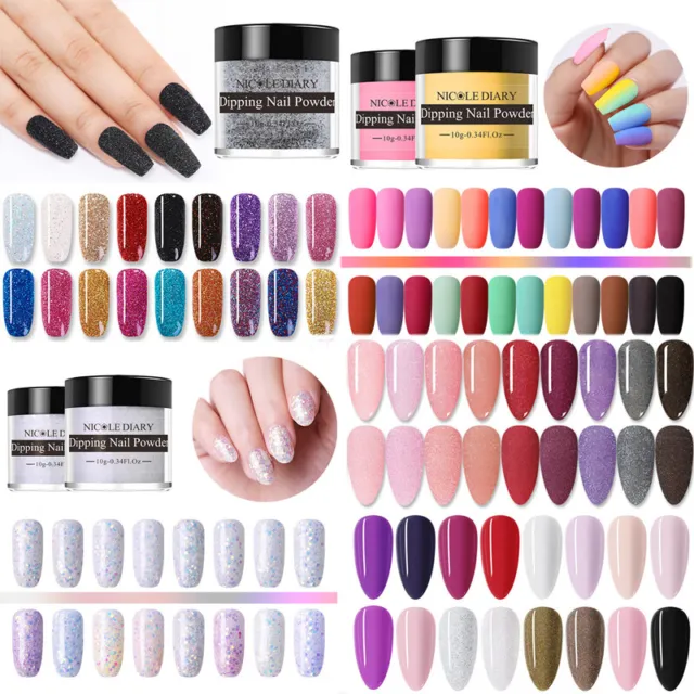 85 Colores Uñas Dip Polvo Nail Art Pigmento Brillo Polvo Manicura Sin Lámpara UV