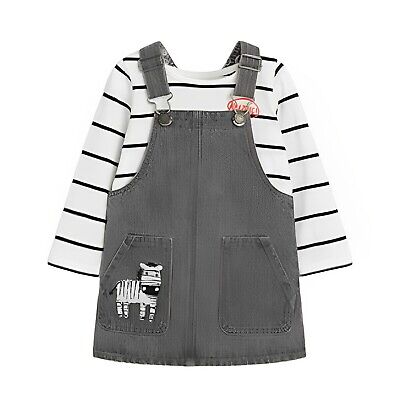 NEXT Girls Outfit Pinafore Dress Top & Socks 3 Piece Set Zebra 4-5 6-7 Years