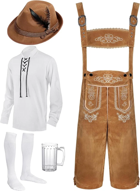 6 Pcs German Oktoberfest Costume Set for Men Lederhosen Suspender Shirt Hat Sock