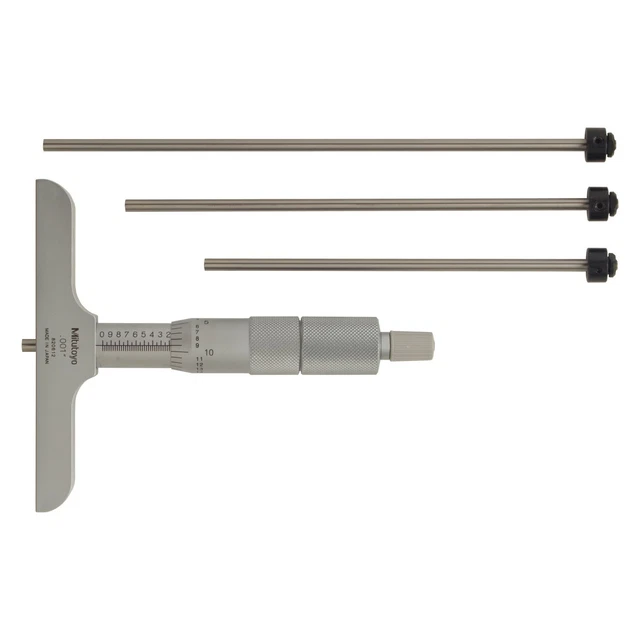 129 Series 0 to 4" SAE Mechanical Interchangeable Rod Type Depth Micrometer