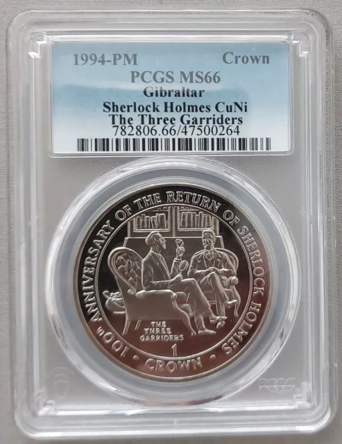 Gibraltar 1 Crown Unc Coin 1994 Km#291 Sherlock Holmes Three Garriders Pcgs Ms66