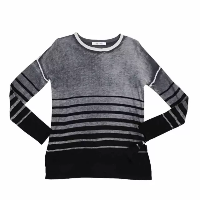 Kokun Bamboo Cashmere Long Sleeve Sweater Pullover Gray Black Womens Size XS