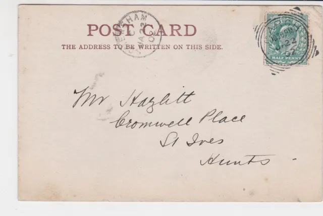 great britain 1902 M. ARCH + somersham cancels stamps card ref 21355