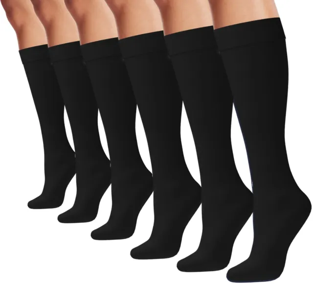 6 Pairs Women’s Trouser Socks, Opaque Stretchy Nylon Knee High Bulk Pack