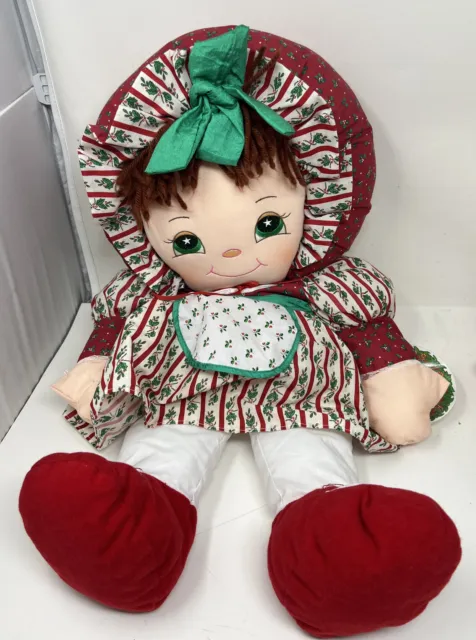 Vintage Holly Mine 1994 Soft Cloth Stuffed Rag Doll 24” Sweet Christmas Kids VGC