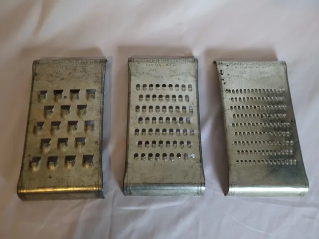 Vintage The Wonder Shredder Flat Grater 3 Piece Set Made In USA No Hanging Hole