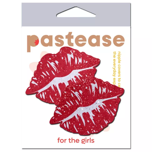Pastease Ultimately Luxurious Sparkly Red Kissing Lips Puckered Pasties, New