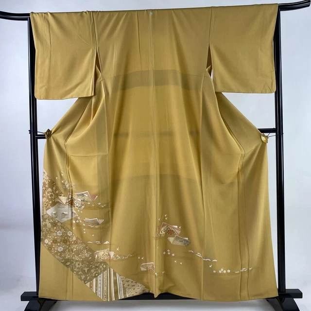 JAPANESE KIMONO IROTOMESODE 160cm 5' 3" PURE SILK VINTAGE ANTIQUE 7056