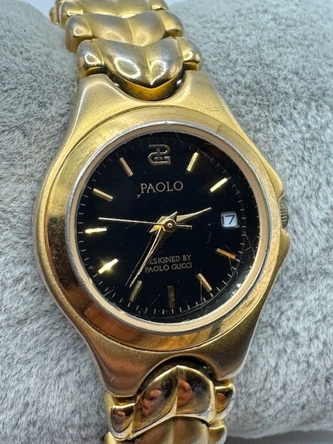 LADIES PAOLO GUCCI Gold Tone Quartz Date Watch New Battery  display picture 3