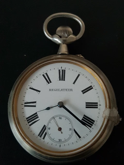 Montre Gousset Ancienne En Acier Régulateur - Mouvement Mécanique Manuel, Ne Fonctionne Pas, à Réviser