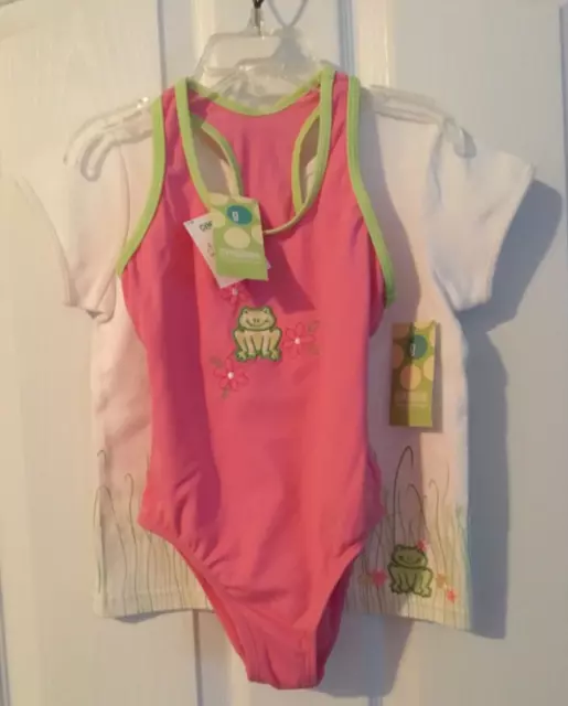 NWT Gymboree LEAPIN’ LILY PADS Set Swimsuit SS Top Frogs Pink White Size L 5 Yrs