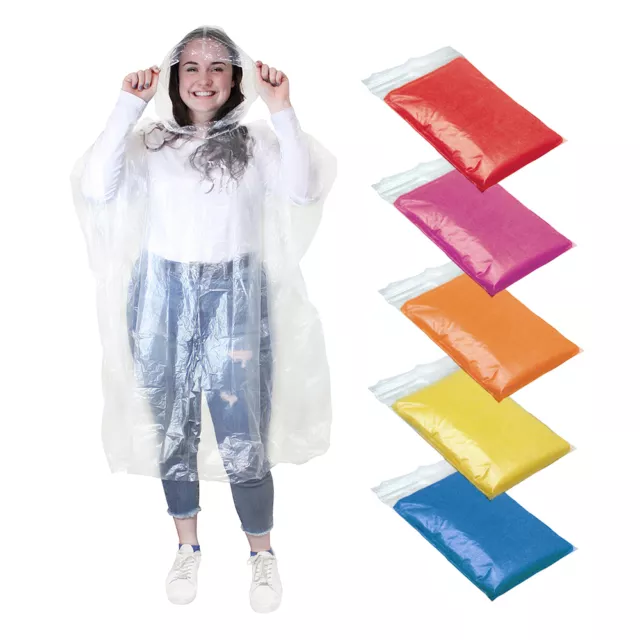 2 x Clear Adult Emergency Waterproof Rain Poncho Hooded Music Concert Festival