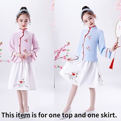 Kids Girl Embroidered Tang Suit Hanfu Chinese New Year Outfits Stage Costumes