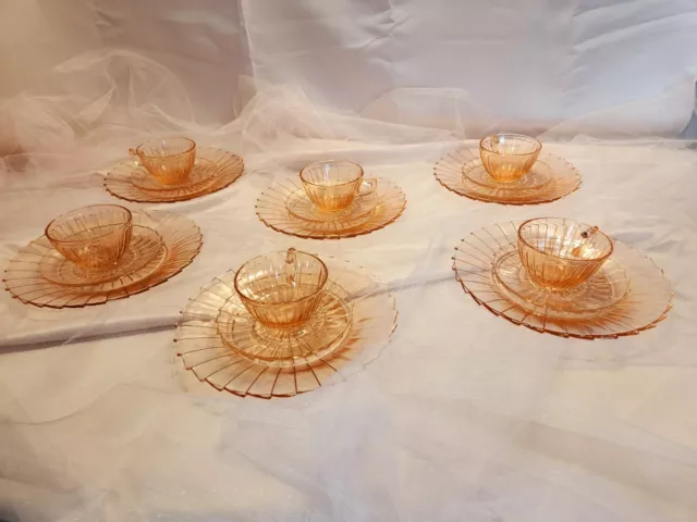 Jeannette Pink Depression Glass Sierra Pinwheel 1930s Tea Party Set GORGEOUS