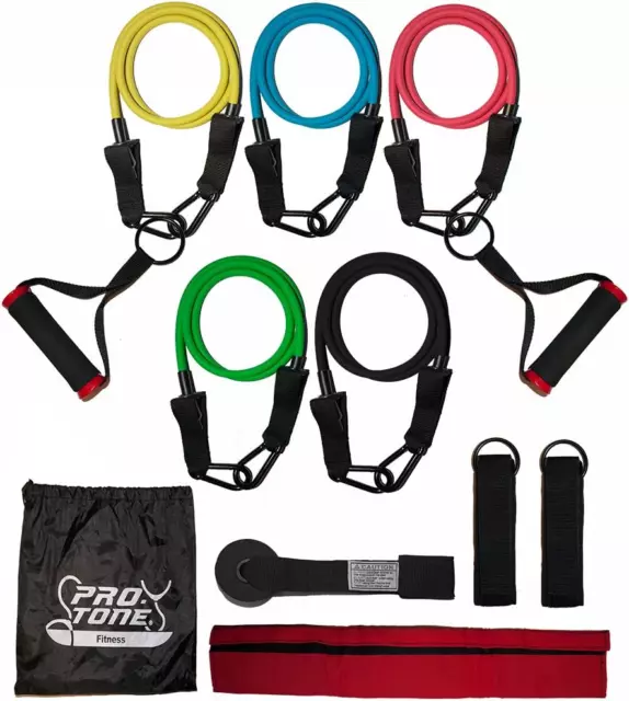 Resistance Bands Set - 5 X Exercise Tube Set with Handles, Door Anchor, Ankle St