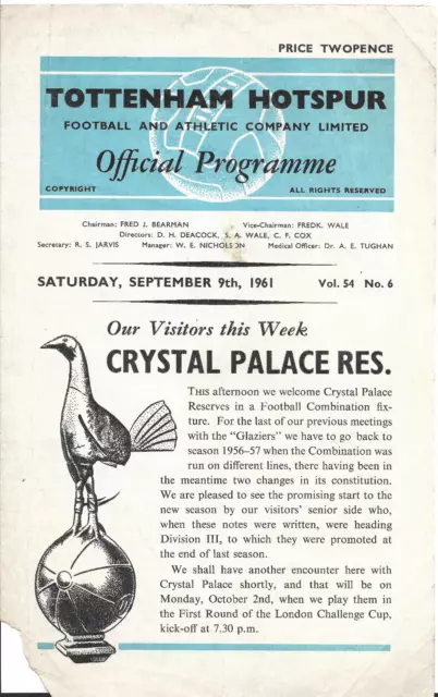 Tottenham Hotspur v Crystal Palace reserves 61-62