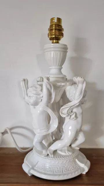 Antique Copeland Spode Figural Cherub Putti Table Lamp Blanc De Chine