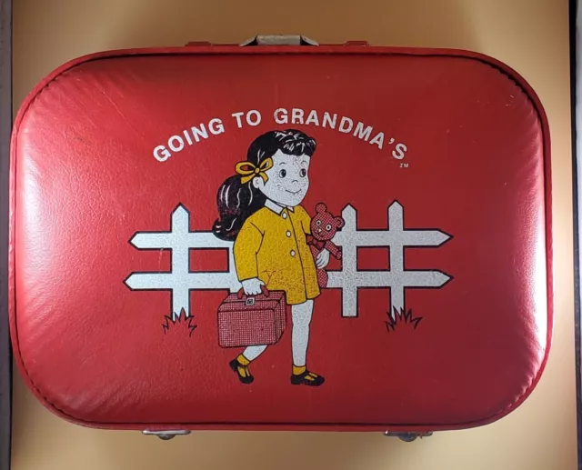 Vintage "Going to Grandma's" Luggage Carry On Hard Case Suitcase