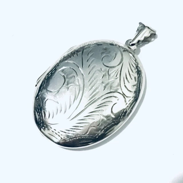 Foto ovale argento sterling grande taglia 2"" medaglione stile antico regalo di Natale