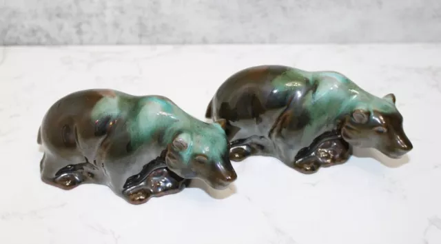 Pair of Porcelain Glazed Blue Brown Bear 5" Length