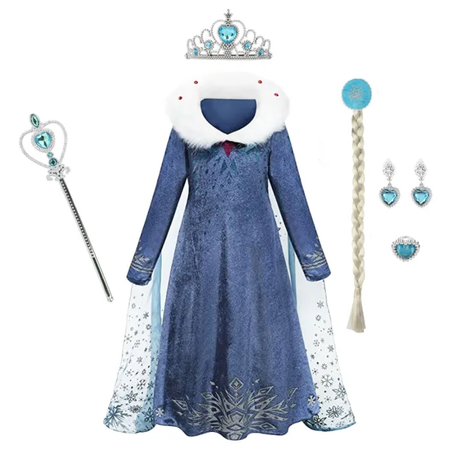 Fashion Frozen 2 Girls Elsa Dress Up Fancy Cosplay Kid Costume Party Halloween