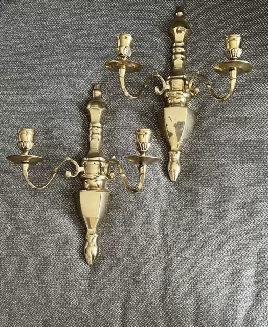 Set of 2 Vintage Brass Double Arm Wall Sconces