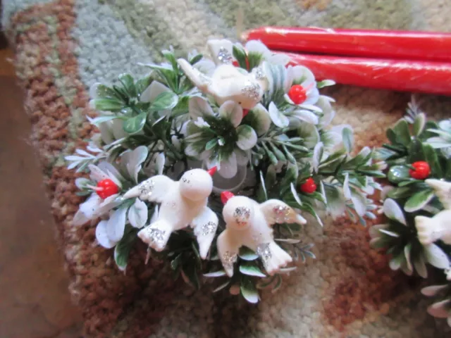 2 anillos de velas de plástico de Navidad vintage para palomas y velas de mediados de siglo 3