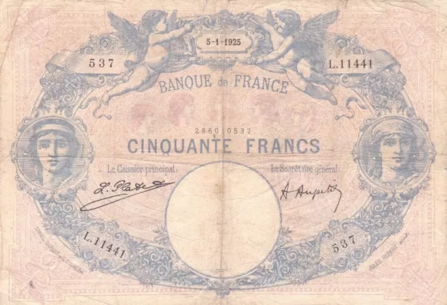 #Banque de France 50 Francs 1925 P-64 AF d'Anfreville & Billotte