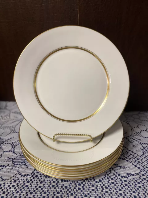 Oxford Lenox Fine Bone China ANDOVER Set of 7 DINNER PLATES 10.75” 24k Gold Trim