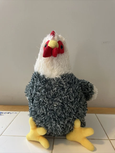 Chicken Hen Plush Stuffed Animal Black White Realistic 12 in