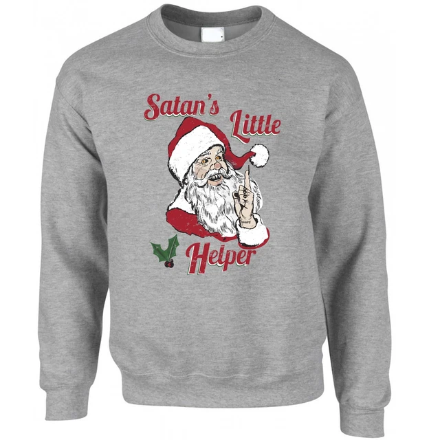 Anti Christmas Jumper Satans Little Helper Parody Slogan Santa Claus Xmas