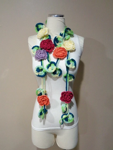 flower lariat scarf valentine day gift ideas gift for her necklace crochet hand