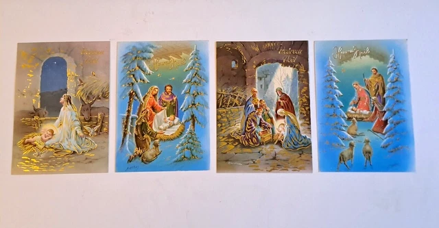4 Cartes postales anciennes vintage vœux Heureux Joyeux Noel/ Crèche