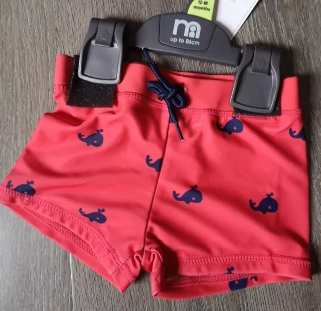 Baby Boy Mothercare New Red Whale Print Swim Beach Trunks Age 12-18 Months 86cm