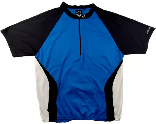 Fox Racing Cycling Jersey Shirt Mens Sz XXL Blue 1/2 Zip Rear Pocket Top RN97275