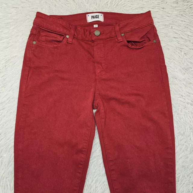 Womens Paige Verdugo Ankle Red Stretch Denim Skinny Jeans Size 28 2